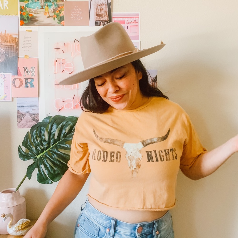 Rodeo Nights Longhorn Crop Graphic Tee